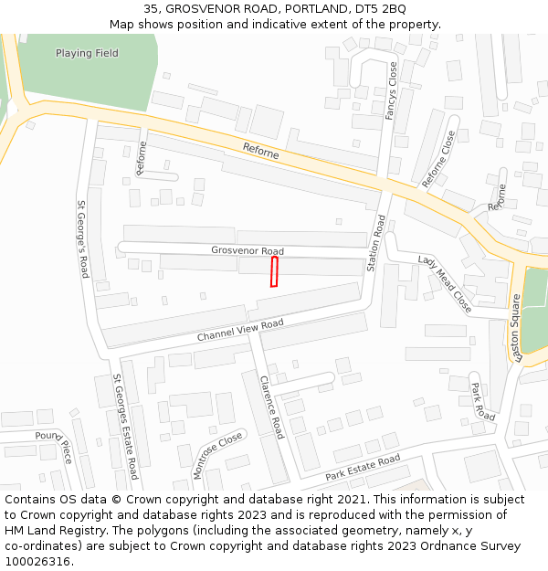 35, GROSVENOR ROAD, PORTLAND, DT5 2BQ: Location map and indicative extent of plot