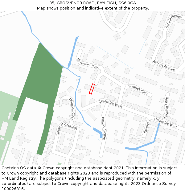 35, GROSVENOR ROAD, RAYLEIGH, SS6 9GA: Location map and indicative extent of plot
