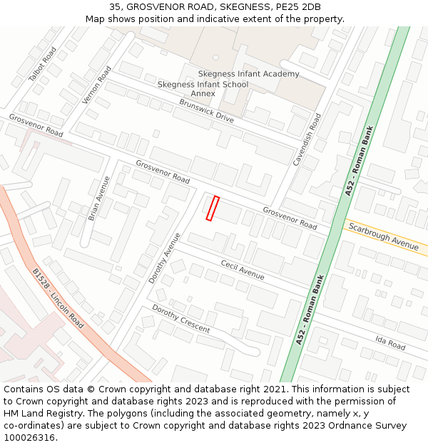 35, GROSVENOR ROAD, SKEGNESS, PE25 2DB: Location map and indicative extent of plot