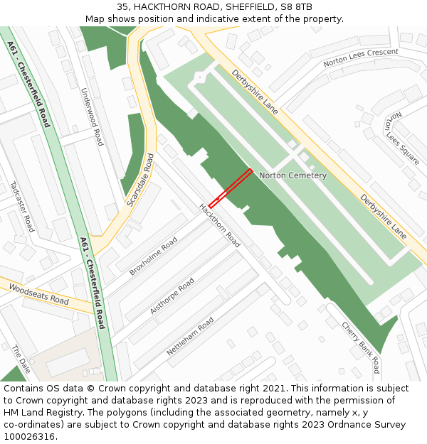 35, HACKTHORN ROAD, SHEFFIELD, S8 8TB: Location map and indicative extent of plot