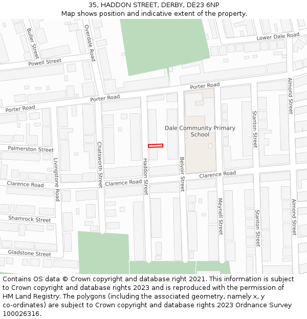 35, HADDON STREET, DERBY, DE23 6NP: Location map and indicative extent of plot