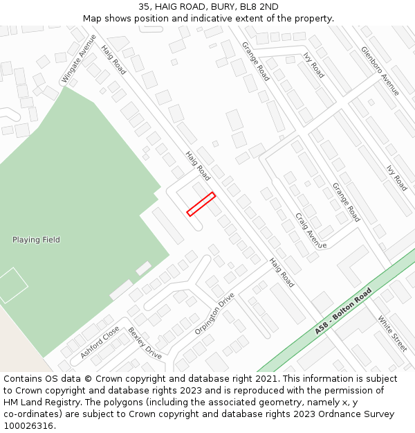 35, HAIG ROAD, BURY, BL8 2ND: Location map and indicative extent of plot