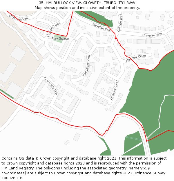 35, HALBULLOCK VIEW, GLOWETH, TRURO, TR1 3WW: Location map and indicative extent of plot