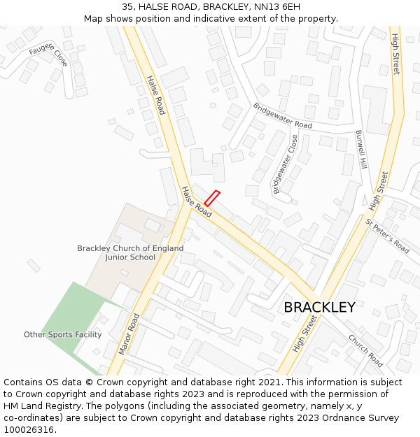 35, HALSE ROAD, BRACKLEY, NN13 6EH: Location map and indicative extent of plot