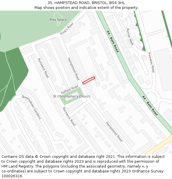 35, HAMPSTEAD ROAD, BRISTOL, BS4 3HL: Location map and indicative extent of plot