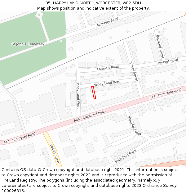 35, HAPPY LAND NORTH, WORCESTER, WR2 5DH: Location map and indicative extent of plot