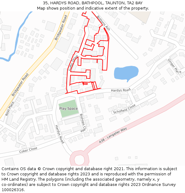 35, HARDYS ROAD, BATHPOOL, TAUNTON, TA2 8AY: Location map and indicative extent of plot