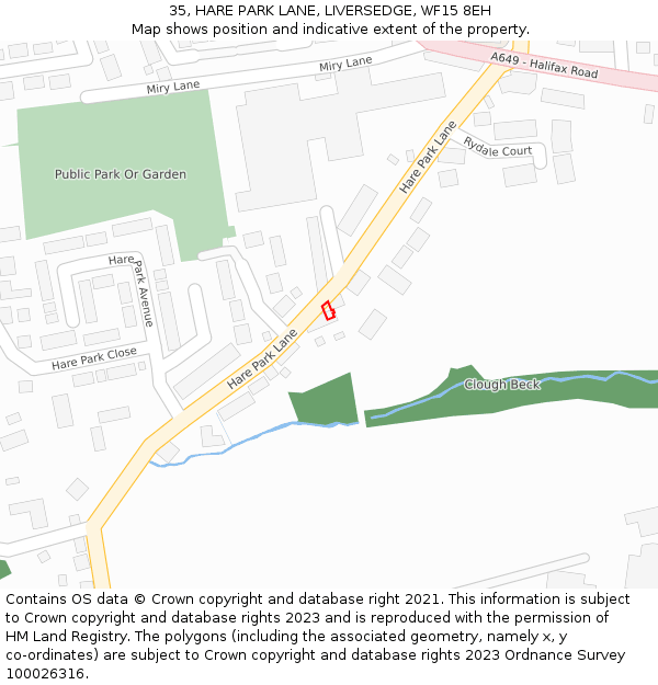 35, HARE PARK LANE, LIVERSEDGE, WF15 8EH: Location map and indicative extent of plot