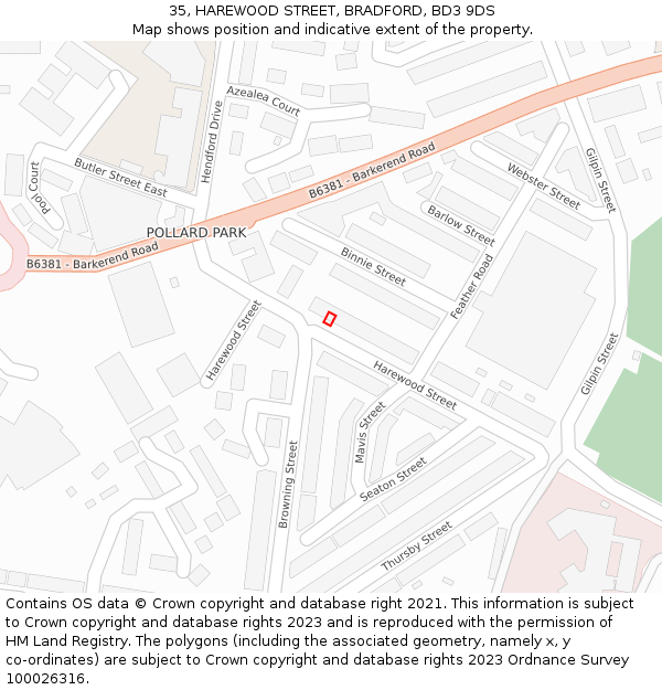 35, HAREWOOD STREET, BRADFORD, BD3 9DS: Location map and indicative extent of plot