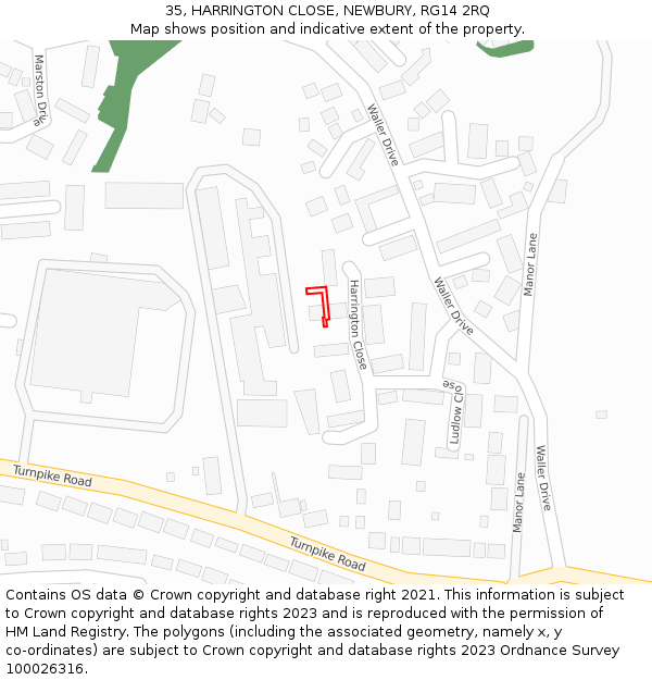 35, HARRINGTON CLOSE, NEWBURY, RG14 2RQ: Location map and indicative extent of plot