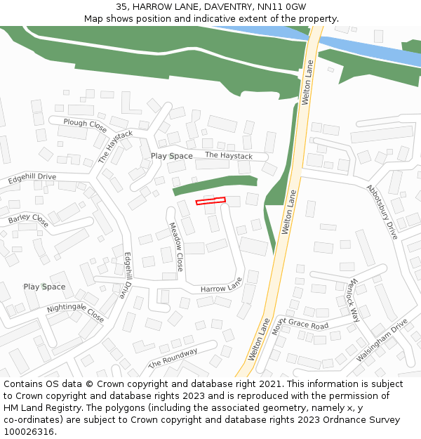 35, HARROW LANE, DAVENTRY, NN11 0GW: Location map and indicative extent of plot
