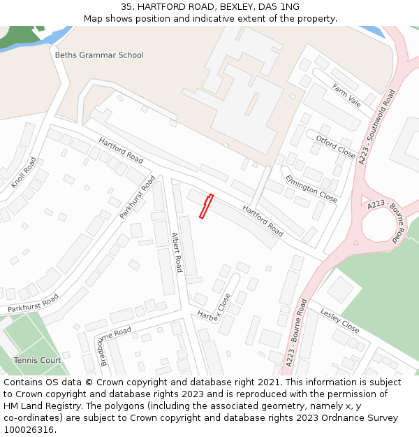 35, HARTFORD ROAD, BEXLEY, DA5 1NG: Location map and indicative extent of plot