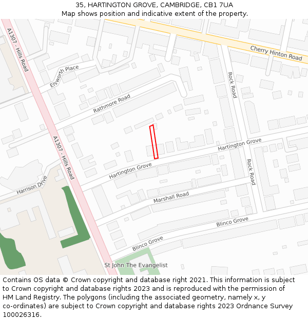 35, HARTINGTON GROVE, CAMBRIDGE, CB1 7UA: Location map and indicative extent of plot
