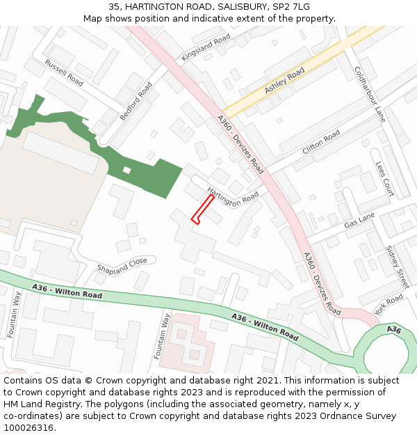 35, HARTINGTON ROAD, SALISBURY, SP2 7LG: Location map and indicative extent of plot