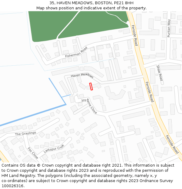 35, HAVEN MEADOWS, BOSTON, PE21 8HH: Location map and indicative extent of plot