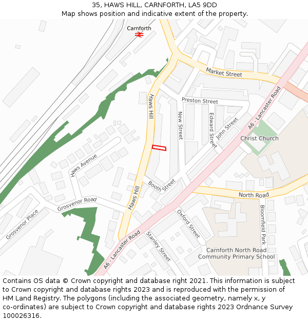 35, HAWS HILL, CARNFORTH, LA5 9DD: Location map and indicative extent of plot