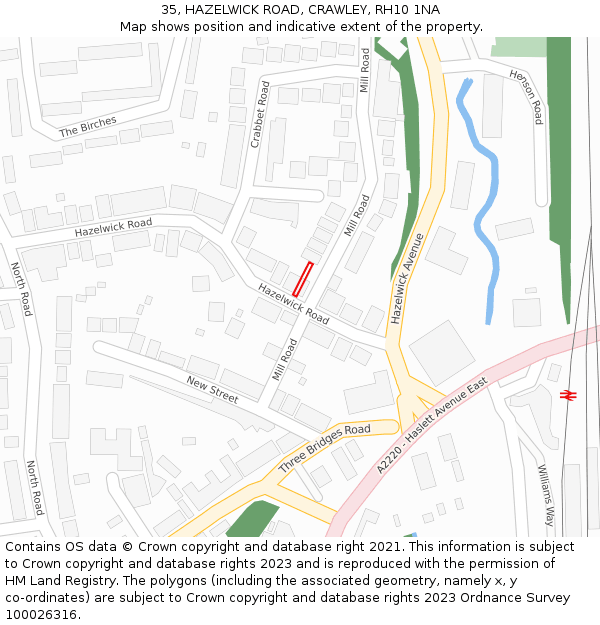 35, HAZELWICK ROAD, CRAWLEY, RH10 1NA: Location map and indicative extent of plot