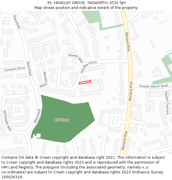 35, HEADLEY GROVE, TADWORTH, KT20 5JH: Location map and indicative extent of plot