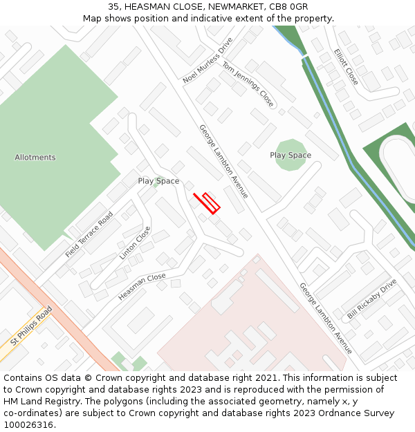 35, HEASMAN CLOSE, NEWMARKET, CB8 0GR: Location map and indicative extent of plot