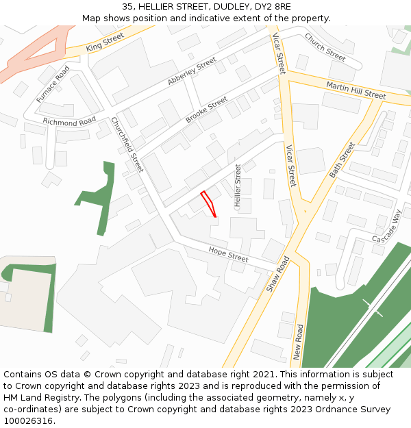 35, HELLIER STREET, DUDLEY, DY2 8RE: Location map and indicative extent of plot