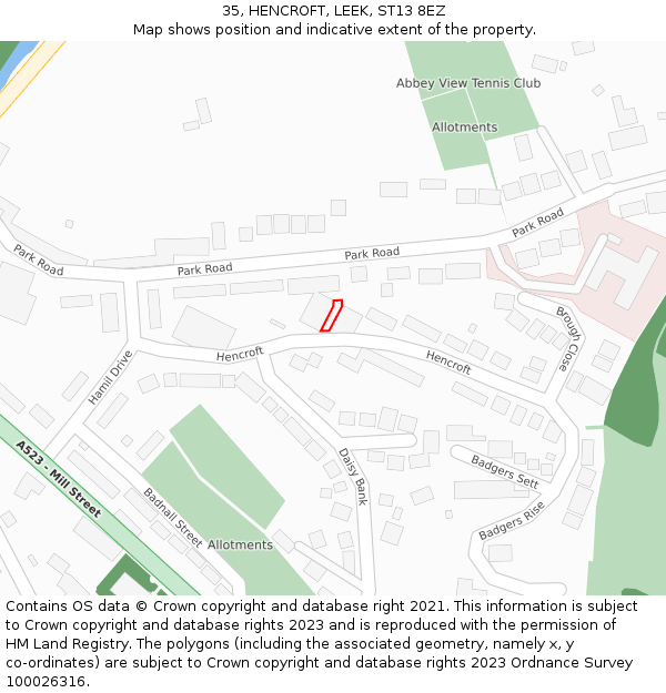 35, HENCROFT, LEEK, ST13 8EZ: Location map and indicative extent of plot
