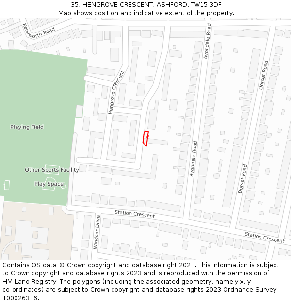 35, HENGROVE CRESCENT, ASHFORD, TW15 3DF: Location map and indicative extent of plot