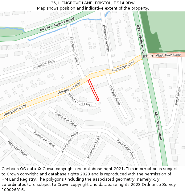 35, HENGROVE LANE, BRISTOL, BS14 9DW: Location map and indicative extent of plot