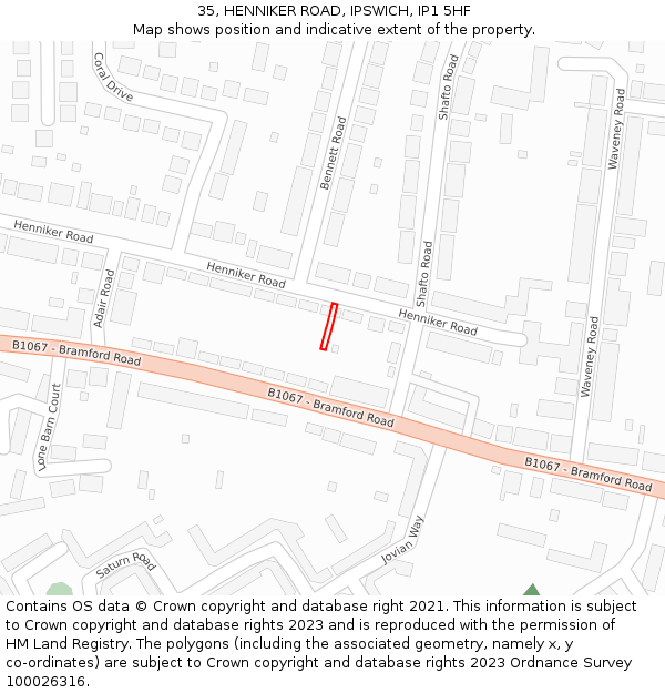 35, HENNIKER ROAD, IPSWICH, IP1 5HF: Location map and indicative extent of plot