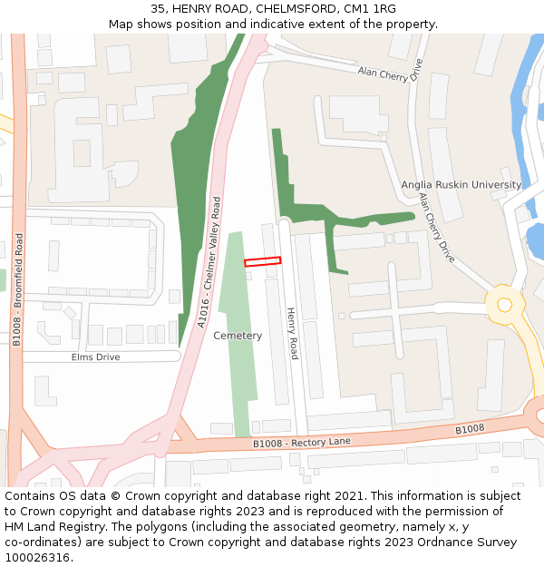 35, HENRY ROAD, CHELMSFORD, CM1 1RG: Location map and indicative extent of plot