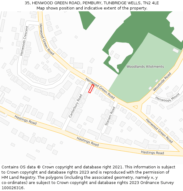 35, HENWOOD GREEN ROAD, PEMBURY, TUNBRIDGE WELLS, TN2 4LE: Location map and indicative extent of plot