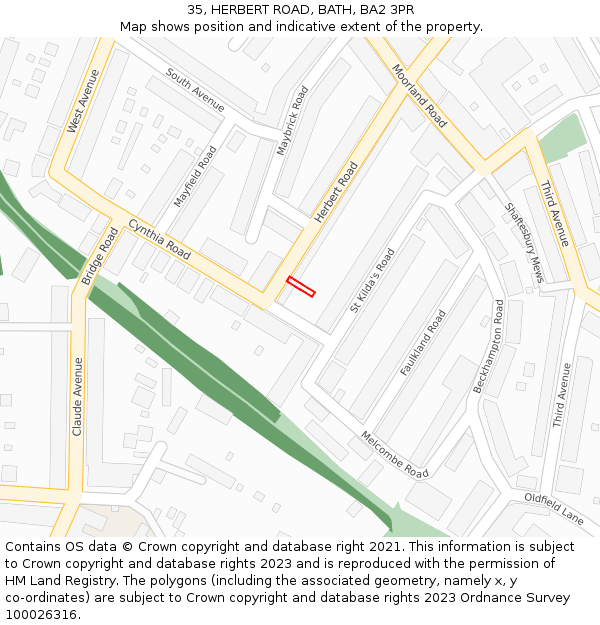 35, HERBERT ROAD, BATH, BA2 3PR: Location map and indicative extent of plot