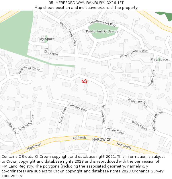 35, HEREFORD WAY, BANBURY, OX16 1FT: Location map and indicative extent of plot