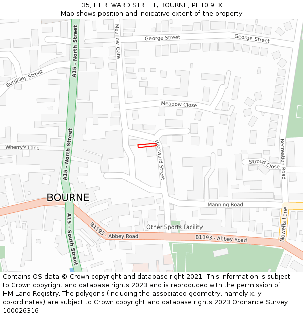 35, HEREWARD STREET, BOURNE, PE10 9EX: Location map and indicative extent of plot
