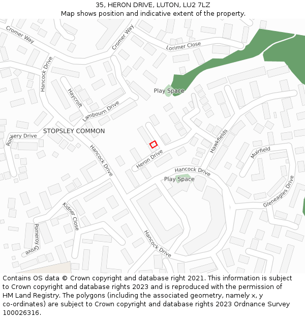 35, HERON DRIVE, LUTON, LU2 7LZ: Location map and indicative extent of plot