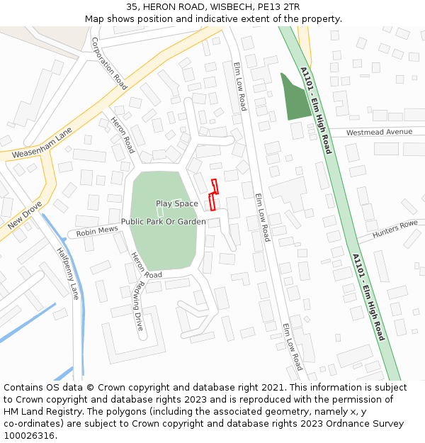 35, HERON ROAD, WISBECH, PE13 2TR: Location map and indicative extent of plot