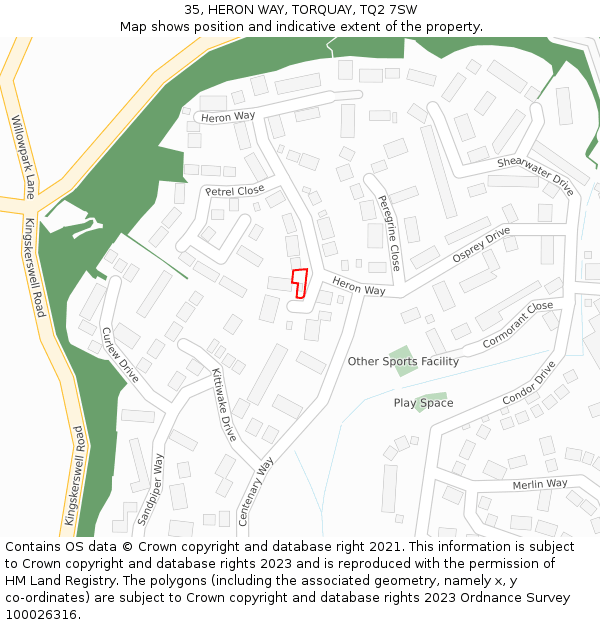 35, HERON WAY, TORQUAY, TQ2 7SW: Location map and indicative extent of plot
