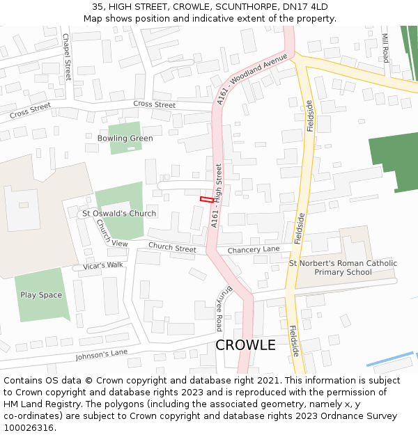 35, HIGH STREET, CROWLE, SCUNTHORPE, DN17 4LD: Location map and indicative extent of plot