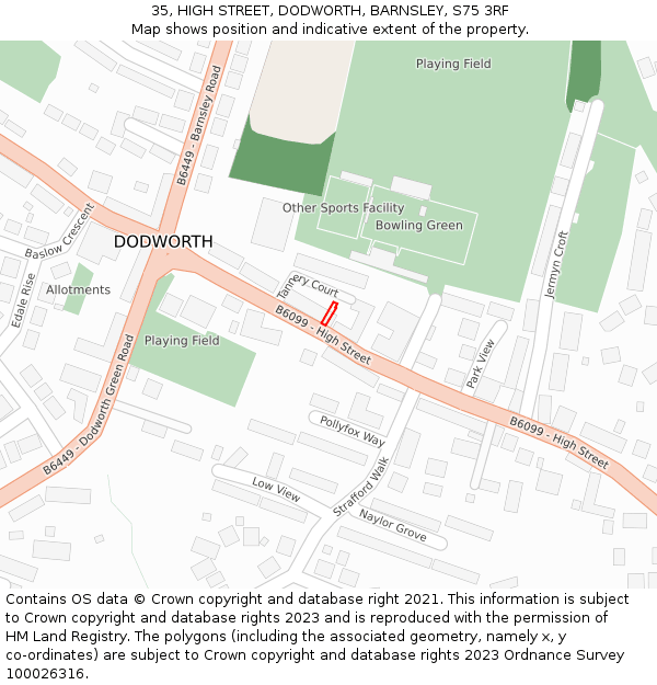 35, HIGH STREET, DODWORTH, BARNSLEY, S75 3RF: Location map and indicative extent of plot