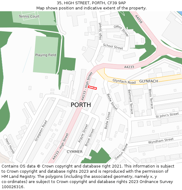 35, HIGH STREET, PORTH, CF39 9AP: Location map and indicative extent of plot
