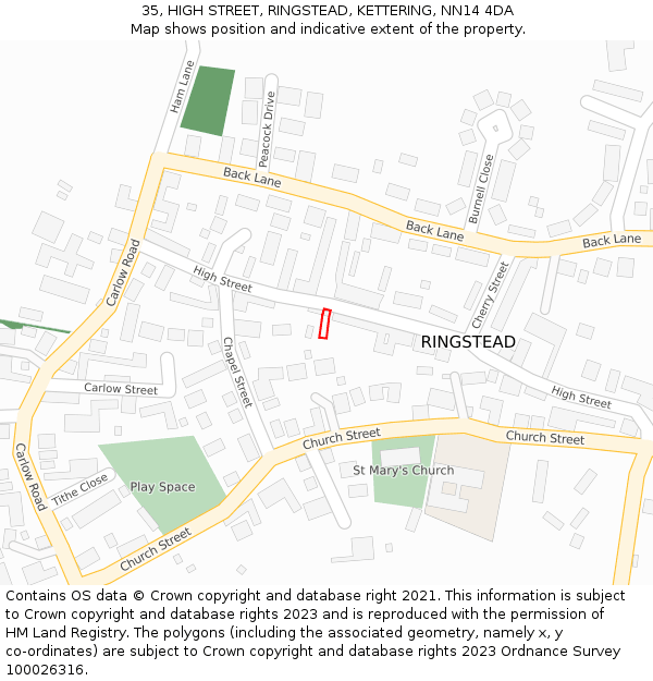 35, HIGH STREET, RINGSTEAD, KETTERING, NN14 4DA: Location map and indicative extent of plot