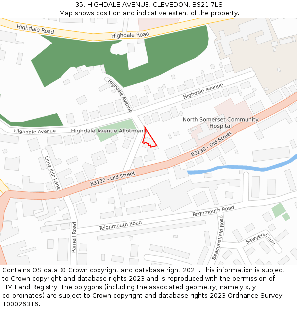 35, HIGHDALE AVENUE, CLEVEDON, BS21 7LS: Location map and indicative extent of plot