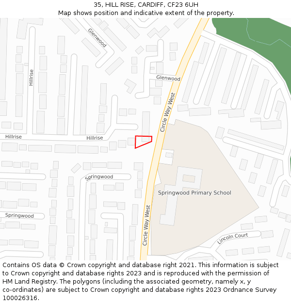 35, HILL RISE, CARDIFF, CF23 6UH: Location map and indicative extent of plot