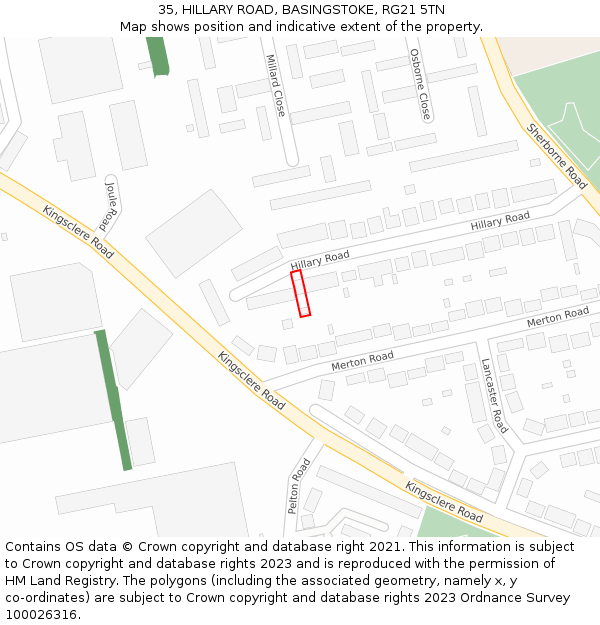 35, HILLARY ROAD, BASINGSTOKE, RG21 5TN: Location map and indicative extent of plot