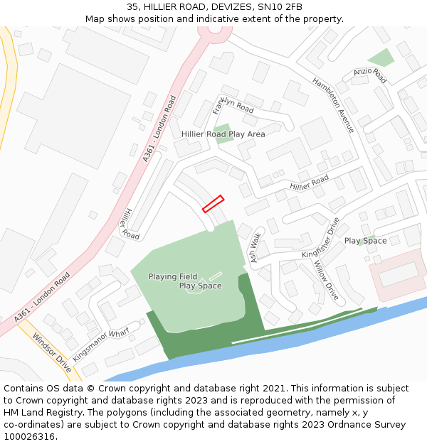 35, HILLIER ROAD, DEVIZES, SN10 2FB: Location map and indicative extent of plot