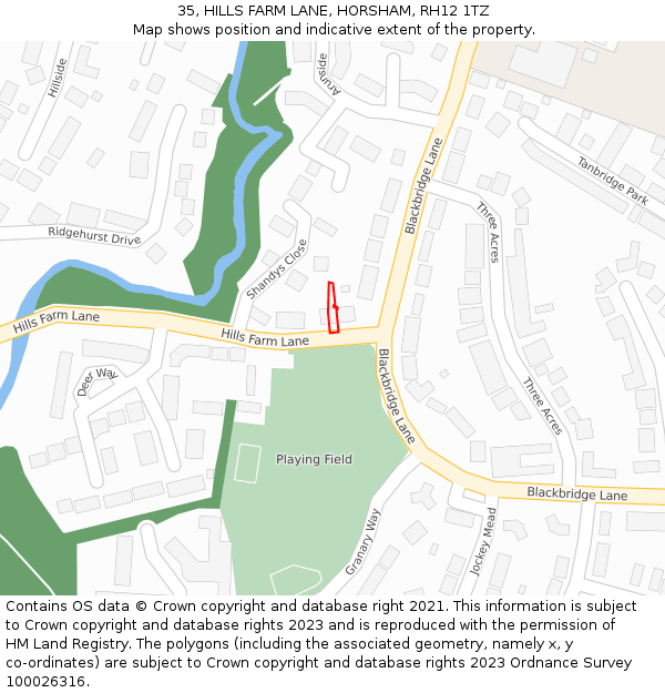 35, HILLS FARM LANE, HORSHAM, RH12 1TZ: Location map and indicative extent of plot