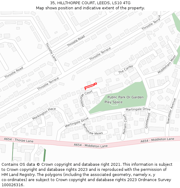 35, HILLTHORPE COURT, LEEDS, LS10 4TG: Location map and indicative extent of plot