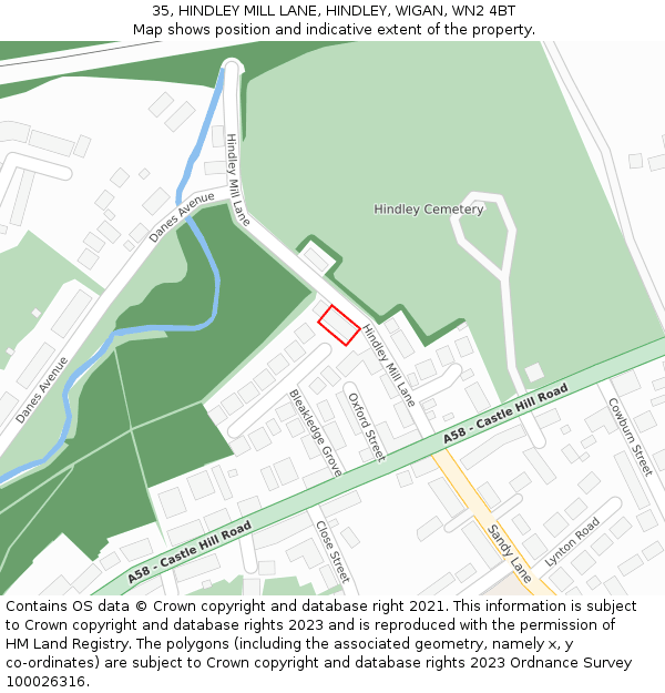 35, HINDLEY MILL LANE, HINDLEY, WIGAN, WN2 4BT: Location map and indicative extent of plot