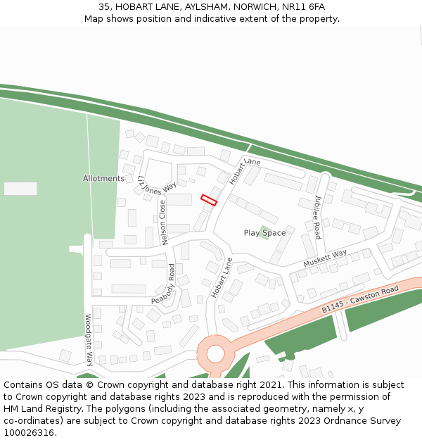 35, HOBART LANE, AYLSHAM, NORWICH, NR11 6FA: Location map and indicative extent of plot