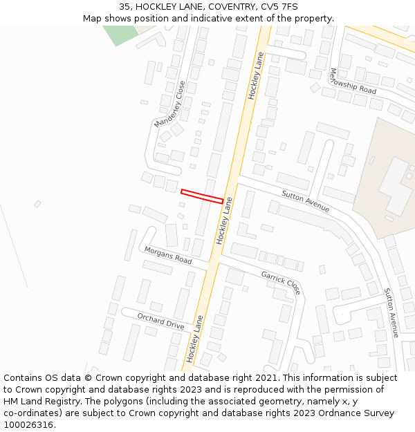 35, HOCKLEY LANE, COVENTRY, CV5 7FS: Location map and indicative extent of plot