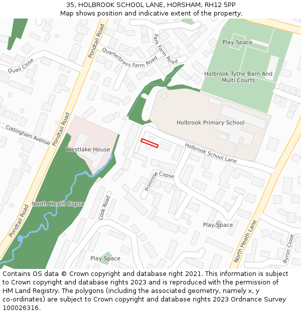 35, HOLBROOK SCHOOL LANE, HORSHAM, RH12 5PP: Location map and indicative extent of plot